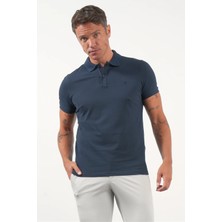 İmza Lacivert Polo Yaka Kısa Kol Cepsiz Slim Fit Pamuklu Tişört 1011260154