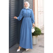 Missvalle Fermuarlı Beli Lastikli Kot Elbise Açık Kot MSV19240