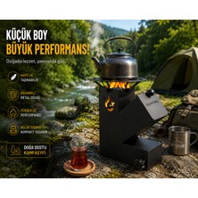 EyluX Shop Roket Soba, Rocket Stove 37X30X12 Kamp Ocağı, Odun Veya Pelet Kolay Yakıt Besleme Kapağı ve 800 Derece Isıya Dayanıklı 2 mm Çelik Üretim