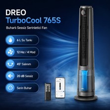 Dreo Turbocool 765S - 6l Su Tankli 20DB Sessiz 45 Derece Salinimli - Buharli Kule Tipi Serinletici Fan - Siyah