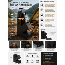 EyluX Shop Roket Soba, Rocket Stove 37X30X12 Kamp Ocağı, Odun Veya Pelet Kolay Yakıt Besleme Kapağı ve 800 Derece Isıya Dayanıklı 2 mm Çelik Üretim