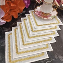 Lasetu Gold Simli Sigzak Desenli Kahve Yanı Peçetesi, Kokteyl Peçete, Sunum Peçetesi 6 Adettir.