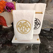 Lasetu Siyah ve Gold Nakış Detaylı Mutfak Havlusu ve Banyo Havlusu 2 Adet