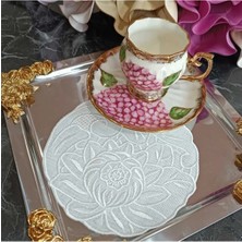 Lasetu Beyaz Iş Desenli Nilüfer Model Ekru Renkli Kokteyl Peçetesi ,kahve Yanı Peçetesi, Napkin 1 Adet