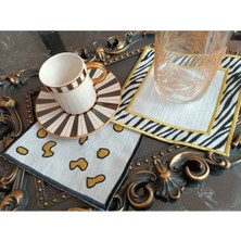 Lasetu Leopar ve Zebra Desenli Gold Simli Kahve Yanı Peçete Sunum Peçetesi Kokteyl Peçete 2 Adet