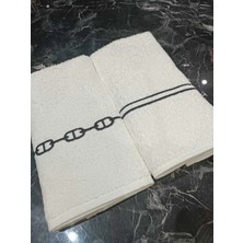 Lasetu Zincir ve Sargı Nakışlı Mutfak Havlusu Dekoratif Pamuklu 2 Adet Havlu