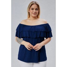 Curvy Trend Büyük Beden Madonna Yaka Viskon Bluz