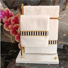 Lasetu Pip Studio Desenli Siyah Beyaz ve Gold Detaylı Nakışlı Dekoratif Mutfak ve Banyo Havlusu 2 Adet