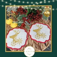 Lasetu Deer Kokteyl ve Kahve Yanı Sunum Peçetesi Yılbaşı Temalı Gold Geyik Işlemeli 2 Adet