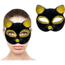 Siyah Renk Gold Simli Kedi Maskesi