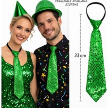 Pileli Store Yeşil Renk Pul Payetli Işıltılı Parti Kravatı 33 cm