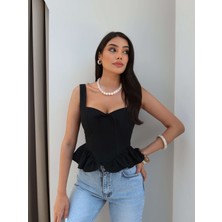 Esra Helvacı Askılı Fiyonk Bağcık Detaylı Bluz