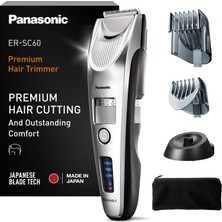 Panasonic ER-SC60-S803 Erkekler Için Saç Kesme Makinesi, Taşınabilir Akülü Su Geçirmez Düzeltici, Gelişmiş Bıçaklar, 39 Uzunluk, 2 Ek Parça, Kablosuz ve Kablolu, Şarj Tabanı, Gümüş