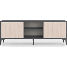 By Cino Napoli 130 cm 2 Kapaklı Raflı Traverten Desenli Modern Tasarım Tv Ünitesi