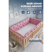 Yasetex Tasarım Beşik Kenar Koruma Minderi %100 Pamuk - Montessori Yatak Uyumlu - Şeker Pembe - Buble Soft
