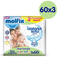Molfix Izotonik Sulu Bebek Islak Mendil 3X60 Adet Ferah Temizlik İçin Alkol İçermez