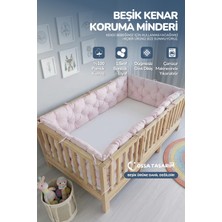 Yasetex Tasarım Beşik Kenar Koruma Minderi %100 Pamuk - Montessori Yatak Uyumlu - Toz Pembe - Buble Soft