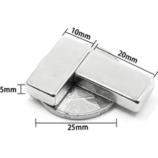 Nemere 2 Adet 20X10X5 mm Neodyum Magnet N35 Güçlü Mıknatıs Köşeli ve Dayanıklı Nikel Kaplama