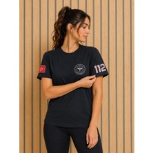 Teknik     112 Acil Sağlık Reflektör Baskılı Tişört Unisex Kısa Kol Bisiklet Yaka