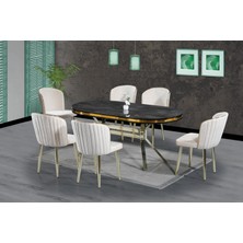 BafArt Modern Tasarımlı Midye Gold Masa Takımı 6 Sandalye Metal Malzeme ile Şık Kullanım