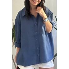 Lasorella Butik Kadın Oversıze Mavi Gömlek