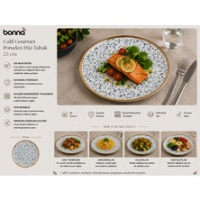 Bonna Calif Gourmet Premium Porselen Düz Tabak 23 cm - Mavi Desenli Şık Yemek ve Servis Tabağı