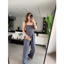 My Lunessa Mas Du Indigo Korse Bluz Pantolonlu Keten Takım