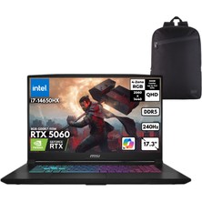 MSI Msı Katana 17 Hx I7-14650HX 64-Gbddr5 1 Tbssd RTX5060 (8GB-GDDR7-115W) 17.3" Qhd 240Hz Windows 10 Pro + Qb Sırt Çantası B14WFK-216XTRQB38
