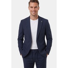 Rizzup Lacivert Premium Çizgi Dokulu Slim Fit Likralı 2’li Erkek Takım Elbise 2600821