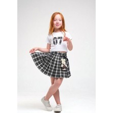 Poala Kids Ayıcık Detay Ekose Takım Kız Çocuk Alt Üst Takım