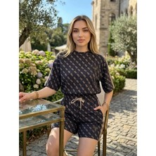 My Lunessa Üçgen Desenli Lacivert Şortlu Eşofman Takımı