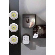 Techugo Spot Lamba LED Işık 3'lü Uzaktan Kumandalı Pilli Yapışkanlı Kablosuz