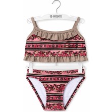 Ay Kids Çiçek Şeridi Desenli Kız Çocuk Bikini 1003-P