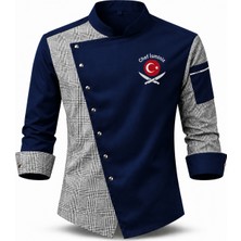 Mekaizen Chef Ceketi – Aşçı Üniforması, Aşçı Gömleği Aşçı Forması Asimetrik Tasarım Türk Bayraklı Nakış Hediyeli