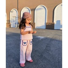 Poala Kids Kalp Nakışlı Keten Takım Kız Çocuk Alt Üst Takım