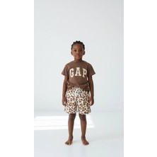 Poala Kids Logolu Leopar Şort Takım Kız Çocuk Alt Üst Takım