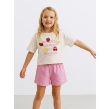 Poala Kids Fruits Keten Şortlu Takım Kız Çocuk Alt Üst Takım