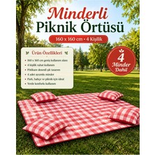 Kırmızı Potikare Piknik Seti 4 Kişilik Minderli Piknik Ortüsü 160X160 Minderleri 40X40