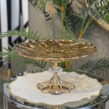 Elta Collection Patentli Tasarım Lüks Kristal Gold Ayaklı Sunumluk Kase - Tabak Meyvelik Şekerlik Dekoratif Obje