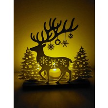 Lunera Accessories 3D Noel Ağacı ve Ren Geyiği Mumluk | Yılbaşı Dekoru | El Yapımı 3D Baskı Tasarım