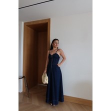 Özge Özgenç Ip Askılı Denim Maxi Elbise