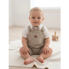 Aki Moda Kids Aki Moda Kıds Teddy Cep Detaylı Erkek Bebek Papyonlu Keten Salopet Takımı