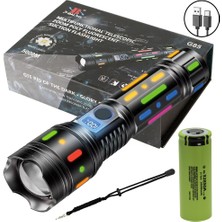 Tekno Hediye Powermaster PM-25120 Şarjlı El Feneri 3000 Lümen Teleskopik Zoomlu 5 Modlu LED Işıldak Powerbank Özellikli Type-C Şarjlı Kamp Avcı Feneri