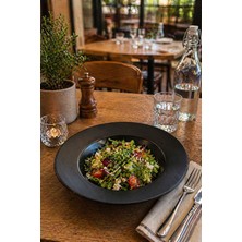 Porselen Diyarı Modern Siyah Seramik Salata ve Makarna Tabağı (26 Cm) – Dekoratif Salata Veya Makarna Kasesi
