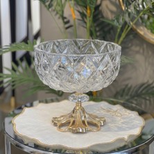 Elta Collection Patentli Tasarım Lüks Kristal Gold Ayaklı Sunumluk Kase - Tabak Meyvelik Şekerlik Dekoratif Obje