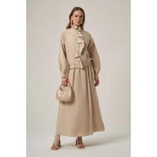 Ftz Women Kadın Fırfır Detay Keten Etekli Takım  Beige 31411
