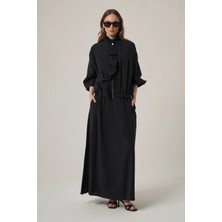 Ftz Women Kadın Fırfır Detay Keten Etekli Takım  Siyah 31411