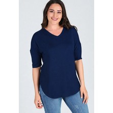 Curvy Trend Büyük Beden Yarım Kol Yan Yırtmaç Bluz