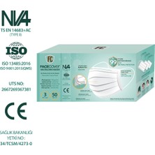 Face Cover Tek Kullanımlık 3 Katlı Cerrahi Yüz Maskesi 50'lik %99 Filtrasyon Telli Özellik