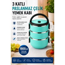 Sas Haus 3 Katlı Paslanmaz Çelik Yemek Kabı 1800 ml Sızdırmaz Kapaklı Taşınabilir Lunch Box